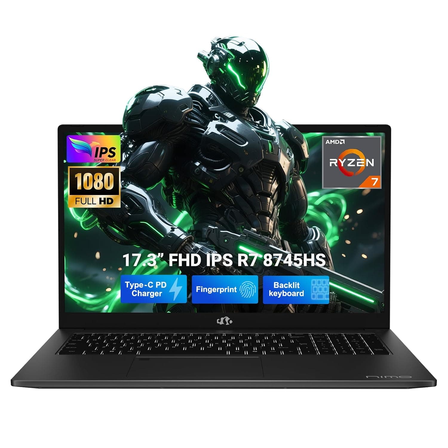 NIMO 17.3" IPS-Gaming-Laptop, Ryzen 7 8745HS Up to 4.9GHz Beat R9 7940HS 16GB RAM 1TB SSD Radeon 780M-Graphics, WiFi 6E USB4 Backlit Keyboard Fingerprint, Win 11 PC for Work & Play 2-Yr Warranty
