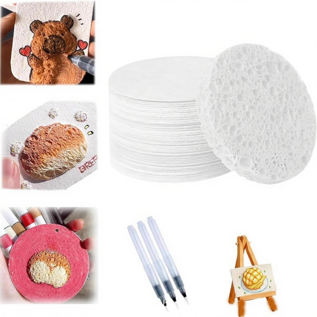 Tazweeq Magic Puffy Paint Kit, Magic 3D Foam Texture Painting Kit Including 10 Pcs Round Texture Paper, 3 Pcs Popcorn Pens with Vibrant 3D Ink, 1 Pcs Mini Easel, DIY Bubble Drawing Pens Art Supplies