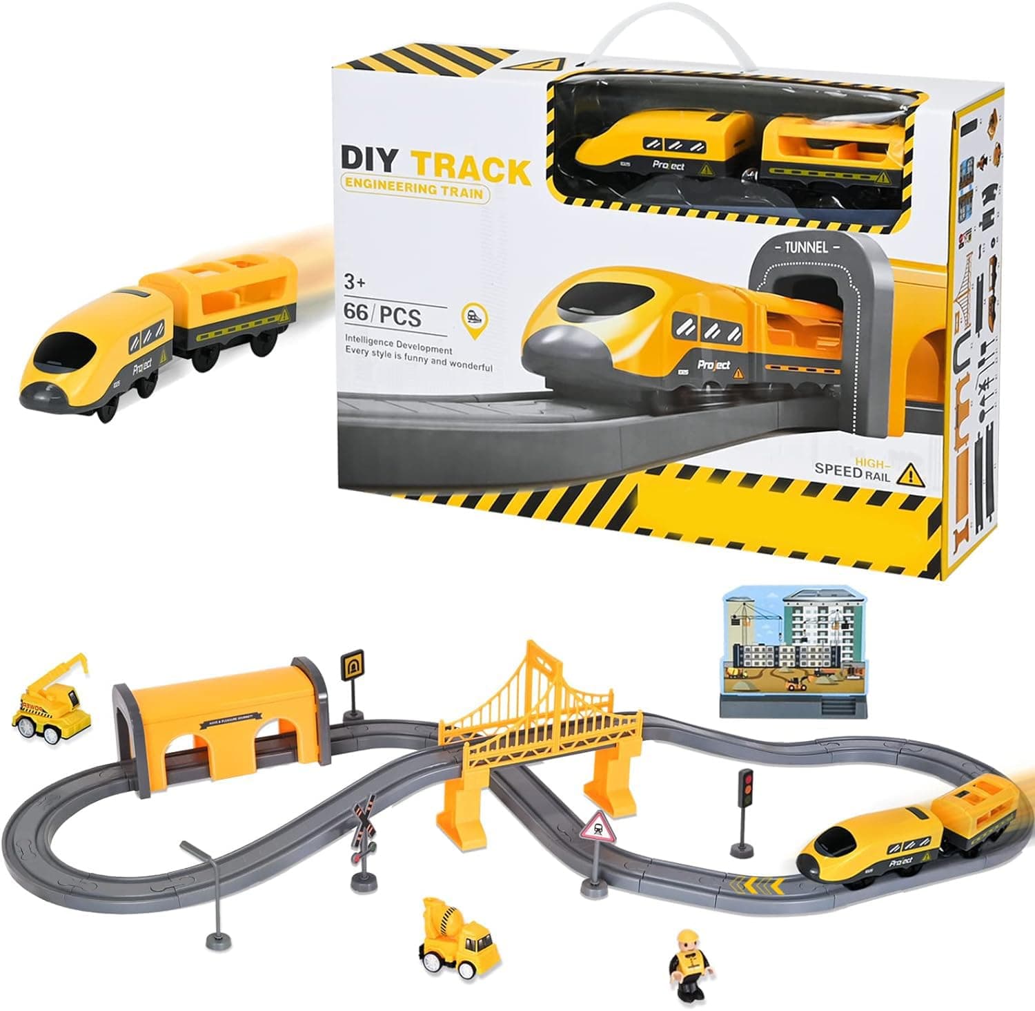 Electric Train Set 66Pcs DIY Assembly Railway Kit, Flexible Track Building Toy for Kids, Educational Parent-Child Gift