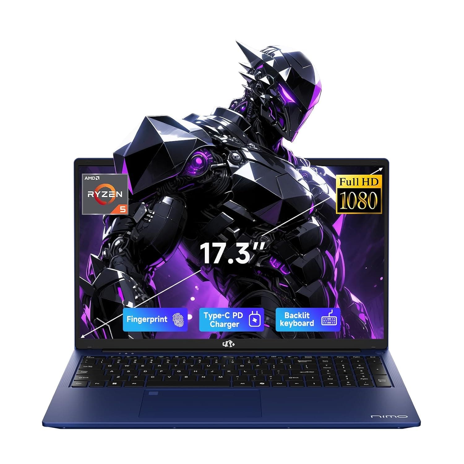 NIMO 17.3" IPS FHD-Gaming-Laptop, Ryzen 5 6600H 32GB DDR5 RAM 1TB SSD (Beat i7-1165G7 Up to 4.5GHz) Radeon 660M GPU-Computer with 100W Type-C Charger Backlit Keyboard Fingerprint