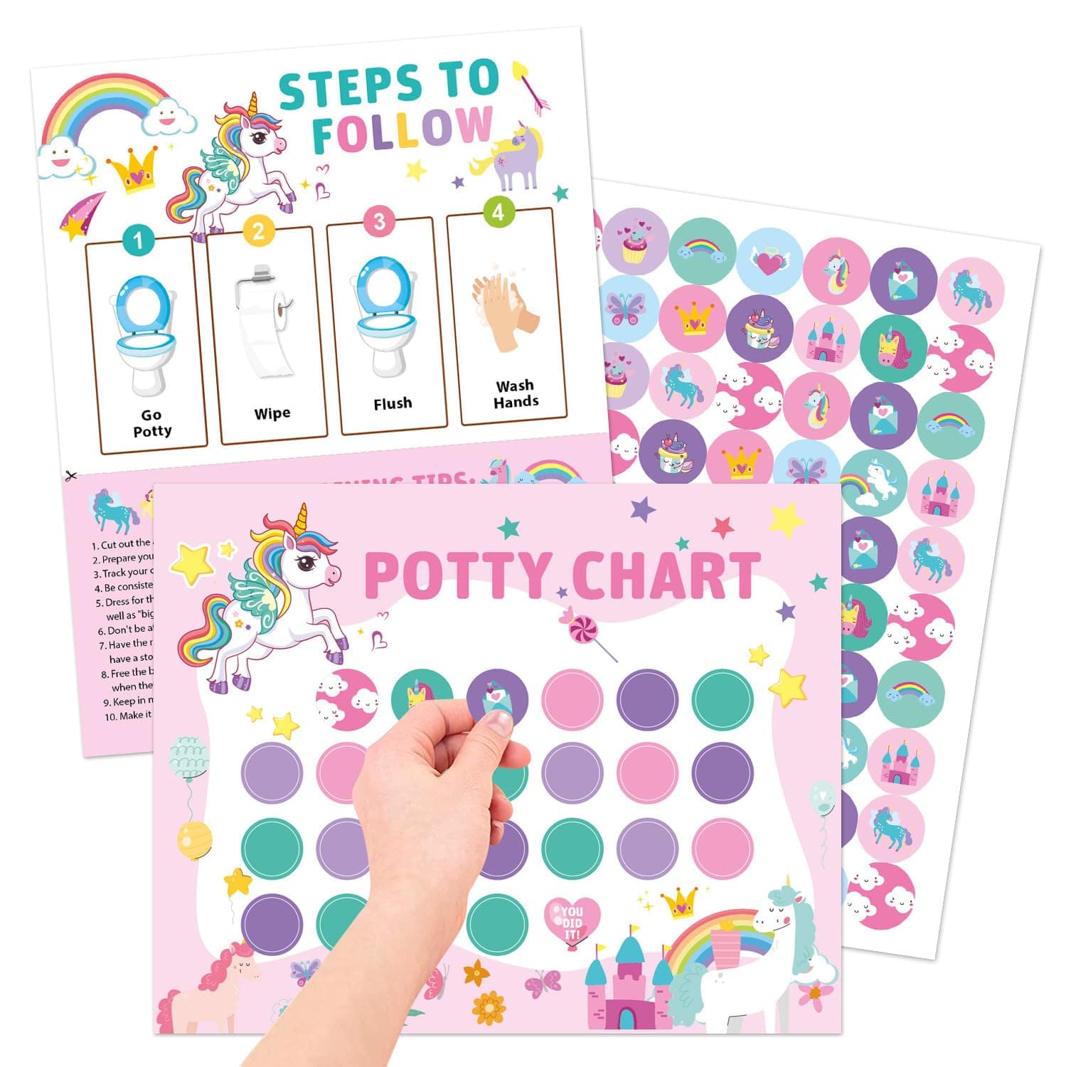 ALMEKAQUZ Potty Training Chart for Toddler, Potty Chart for Boys with Stickers, Sticker Chart for Kids Potty Training, Reward Sticker Chart for Preschool Boys Girls Kids (Unicorn)