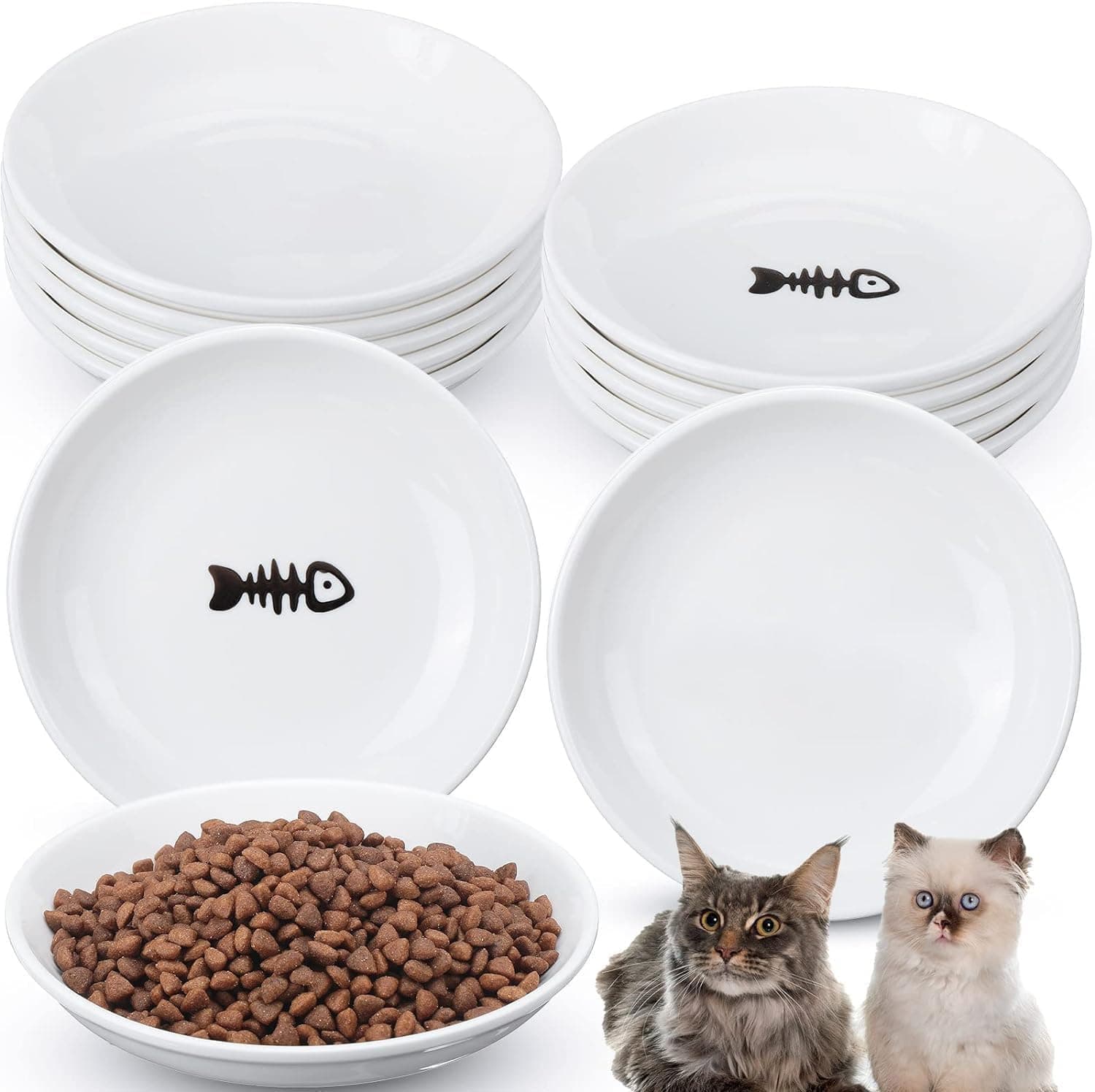 X spring Ceramic Cat Bowls, Set of 5 Ceramic Pet Food Bowls with Cute Fish Design, Shallow Cat Plates for Food and Water Feeding Suitable for Cats Dogs and Bunnies