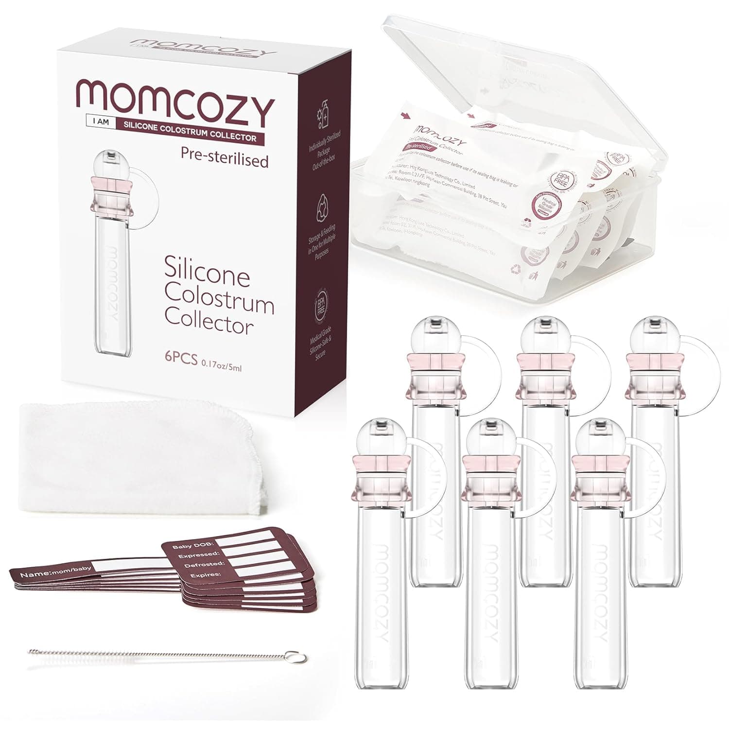 Momcozy Colostrum Collector with Cotton Cloth Wipe Storage Case 5ml-6pcs
