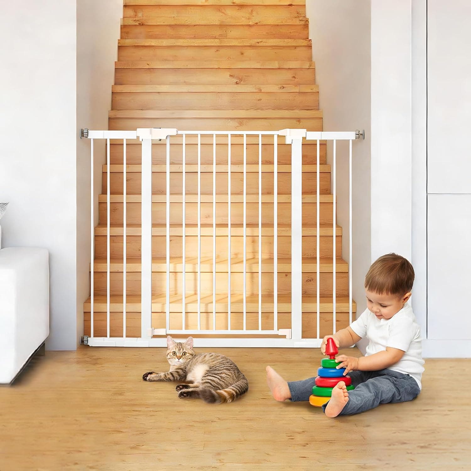 131CM Baby Gate & Baby Barrier with Extension Rack, Auto-Close Safety Gate, No-Drill Pressure Mounted Walk-Through Metal Pet Gate for Stairs, Doorways, Toddlers and Dogs
