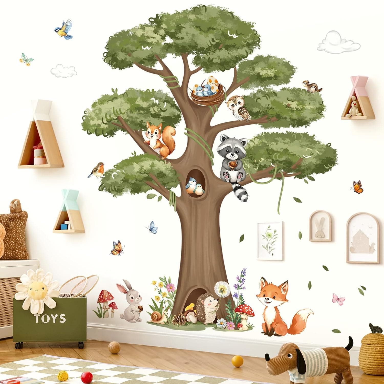 decalmile Wall Stickers Animals Forest Tree Large Wall Stickers Forest Animals Fox Rabbit Wall Decoration Nursery Nursery Children's Bedroom