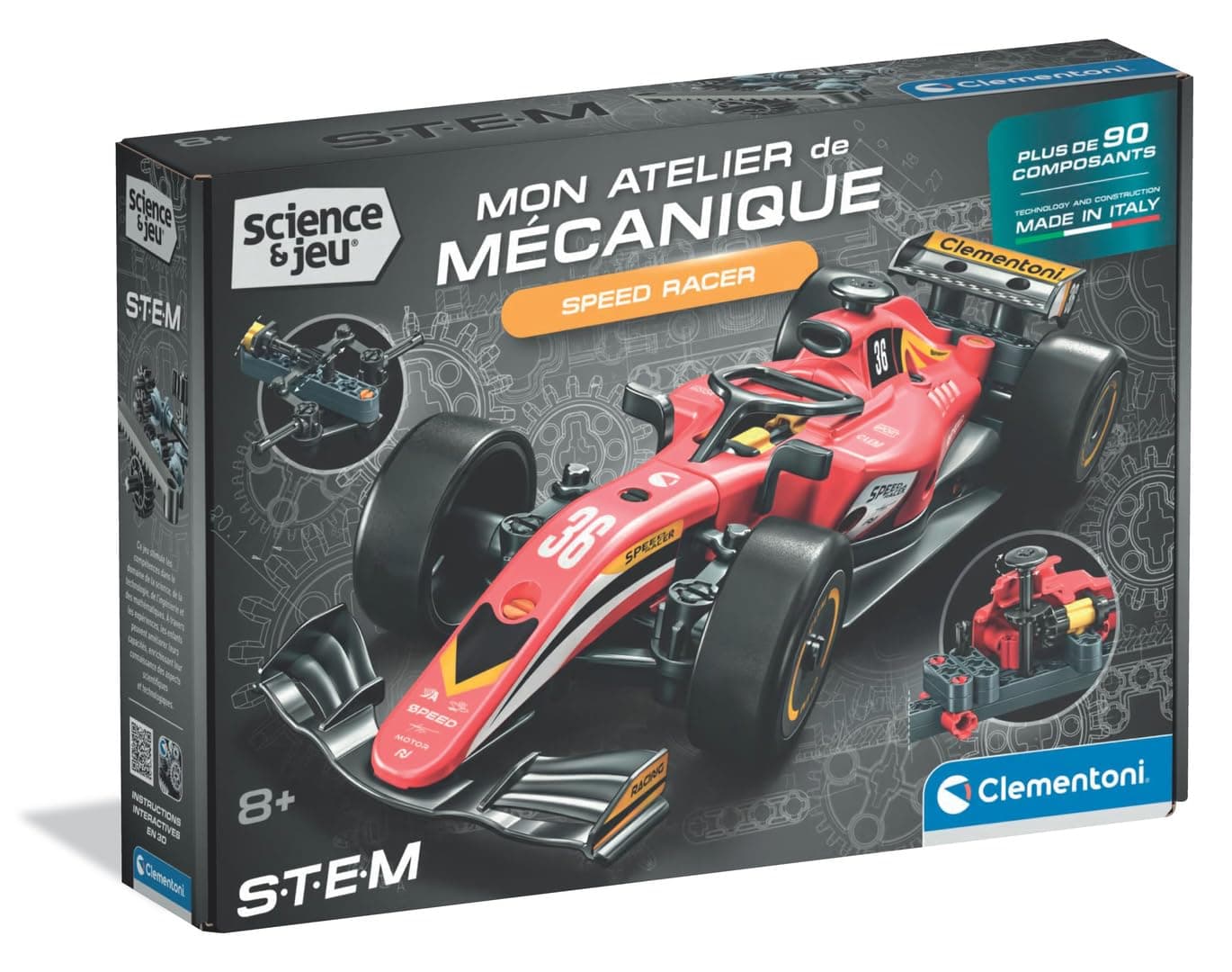 Clementoni - Speed Racer 8 Years - Mechanical Construction Kit for Kids to Build a Futuristic Vehicle, Functional Steering, Movable Pistons, Science STEM Game