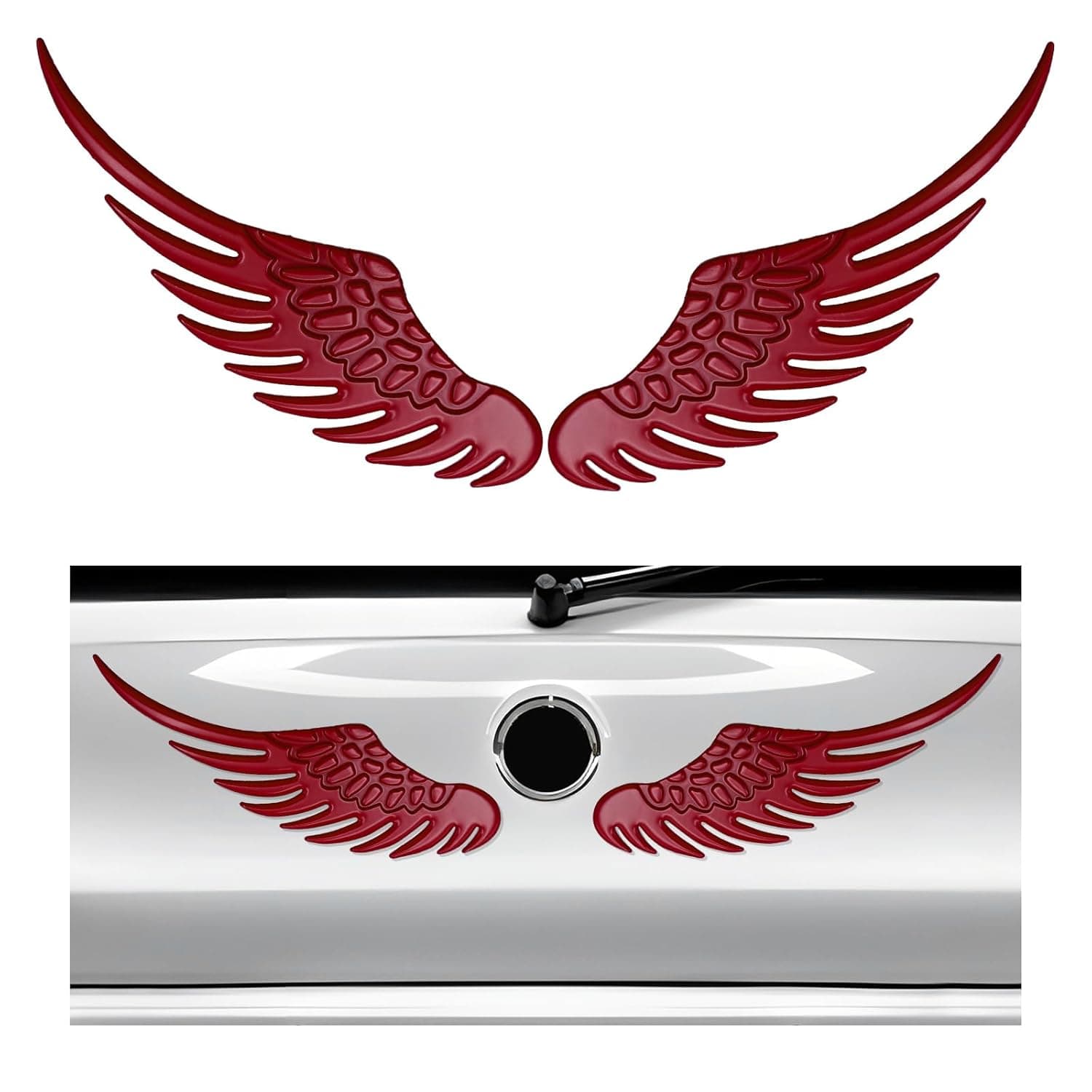 Dickno 2PCS Angel Wings Car Stickers, 3D Alloy Metal Angel Hawk Eagle Wings Emblem Badge Decal, Anti-Collision Auto Body Logo Sticker, Universal Vehicle Exterior Decor Accessories (Red)
