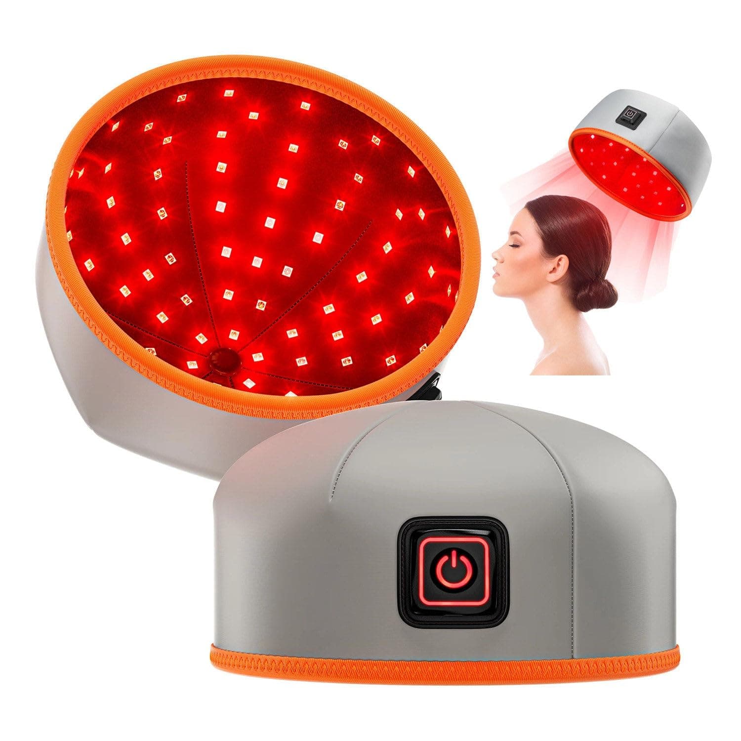 قبعة ليزر لنمو الشعر، قبعة علاج بالضوء الاحمر لاعادة نمو الشعر، قبعة علاج ضوئي بطول موجي مزدوج 660 نانومتر 850 نانومتر مع 120 مصباح LED للرجال والنساء لتحسين صحة فروة الرأس وتقليل القشرة، رمادي