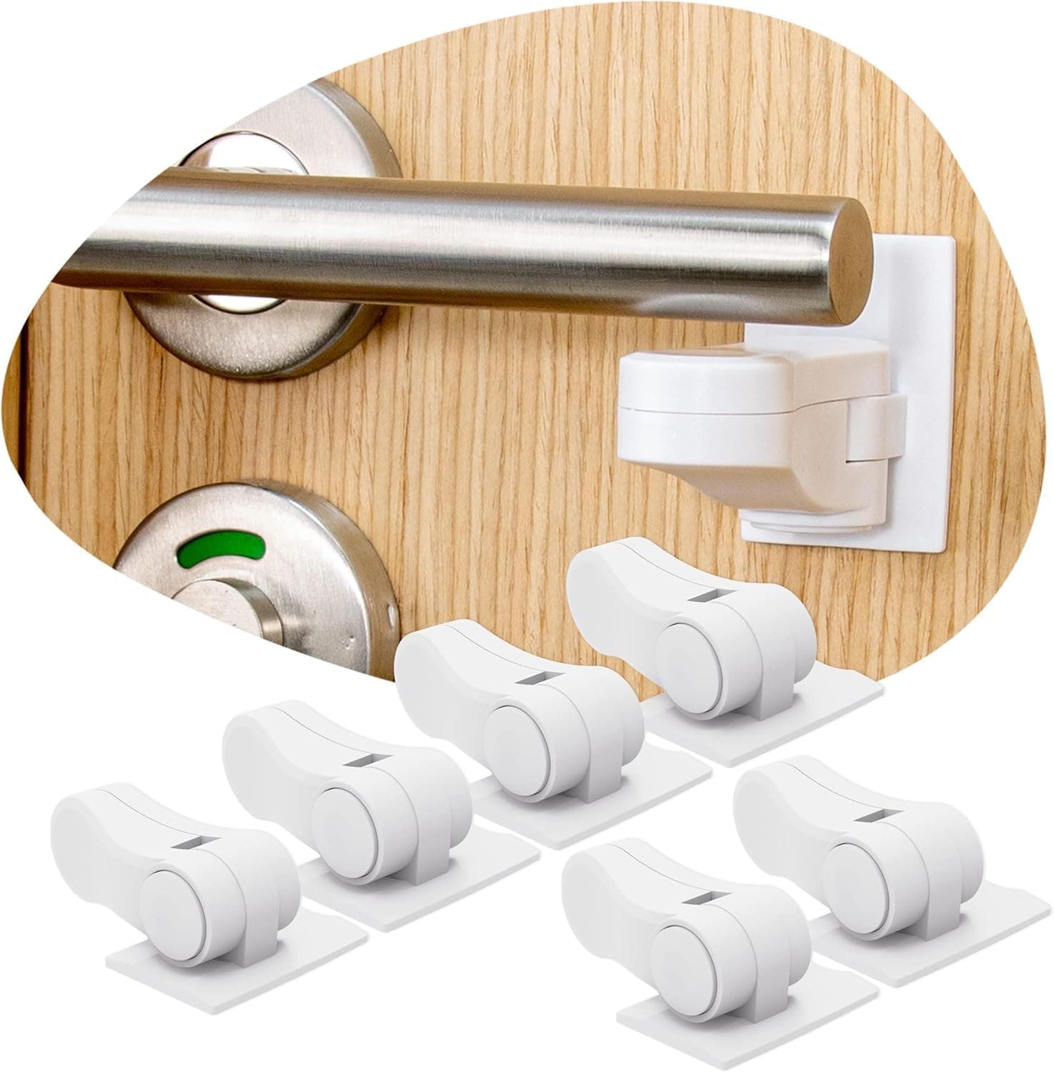 Tazweeq Door Lever Lock for Child Safety, Child Proof Handle Locks, Door Handle Lock Without Drilling, Lever Stopper for Toddler and Pets Safety Proof (White, 6 Pcs)