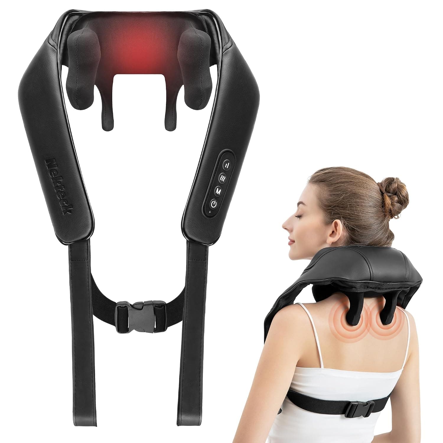 Nekteck Cordless Neck Massager with Soothing Heat, Deep Tissue 4D Expert Kneading Massager, Shiatsu Neck and Shoulder Massage Pillow for Neck, Traps, Back and Leg, Gifts for Men Women Mom Dad