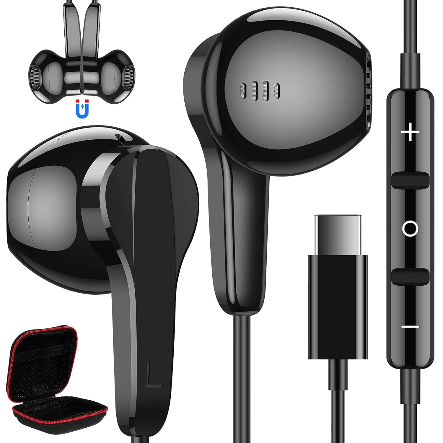 MAKINGTEC USB C Headphones, Compatible with Samsung S22+ Ultra S23, Type C Headphones, with Microphone, HiFi Stereo Volume Control, Magnetic in Ear Wired Earbuds Compatiblefor Android Phone