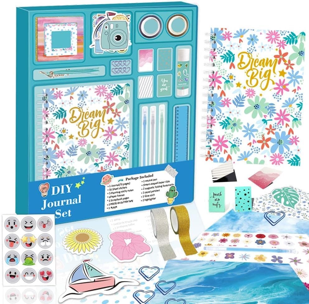 Jumairaye DIY Journal Kit for Girls, Scrapbook & Diary Supplies Set - Gift for Girls Art & Crafts Toys for Kids - DIY Journal Set, Birthday Gift for Teenage 7-14 Years Old (Blue)