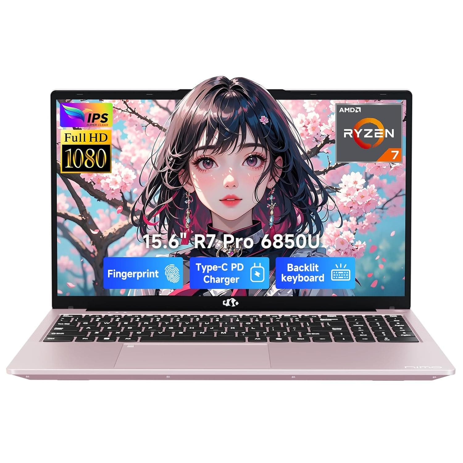 NIMO 15.6" IPS FHD Gaming Laptop, Ryzen 7 8745HS 16GB DDR5 RAM 512GB SSD (8C/16T, up to 4.9GHz) Radeon 780M Graphics Business Computer with 100W Type-C Backlit Keyboard, Fingerprint USB-C 4.0