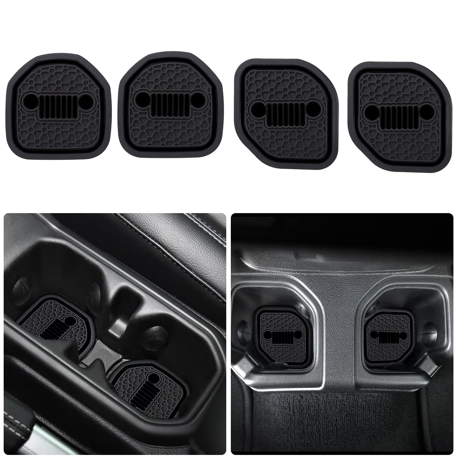 Auto Cup Holder Coaster Fit for Jeep Wrangler JL JLU 2018-2022, an Interior Accessory for Gladiator JT 2020-2022 Sport and Rubicon, Car Liner Mat Pad, 4pcs -Black (Pawprint)