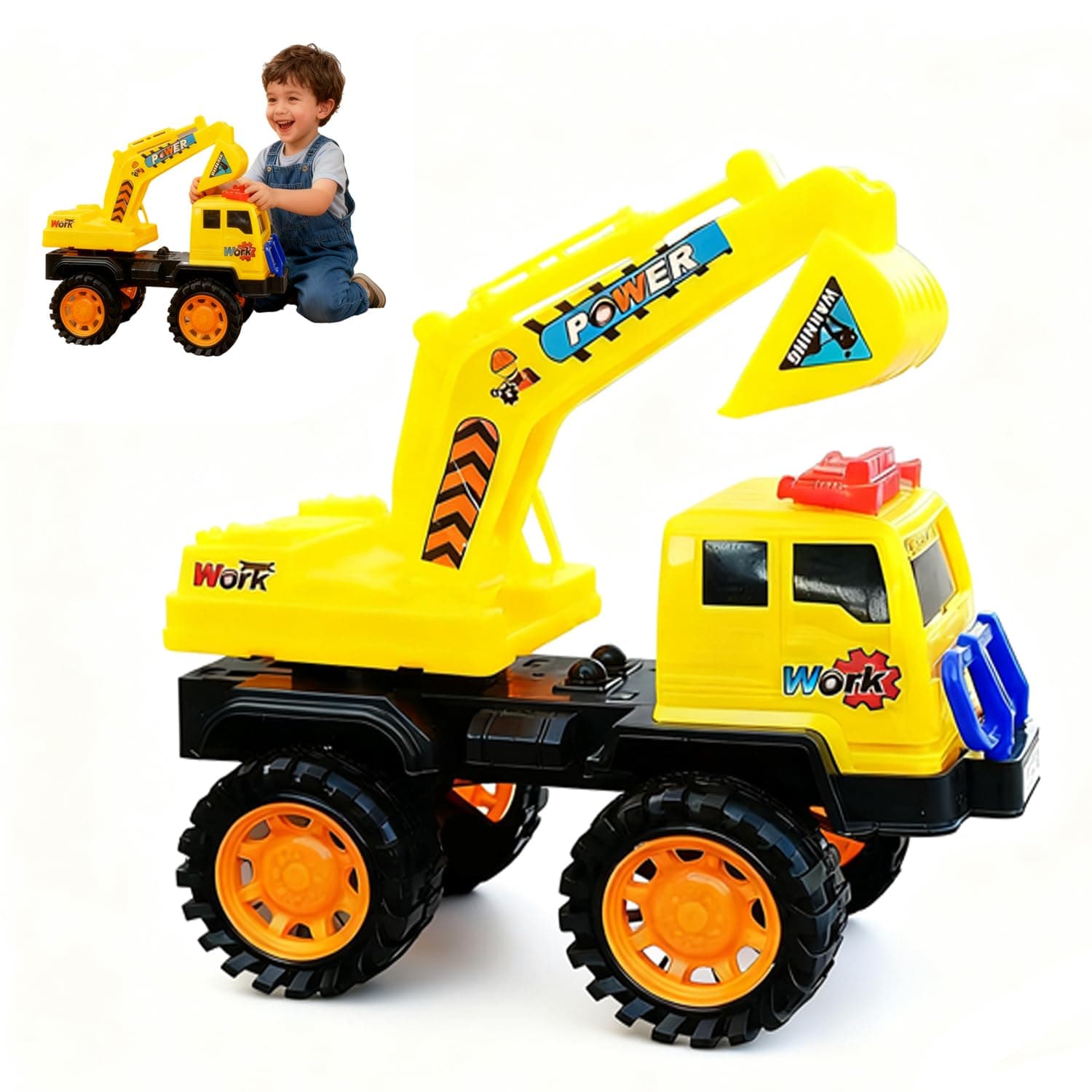 Large Dump Truck Toy for Kids,Construction Vehicle with Tipper Function, Sturdy ABS Plastic Friction Powered Roller, Sandbox Toys for 3+ Year Old Boys, Birthday Gift Idea (Yellow) (Excavator toy)