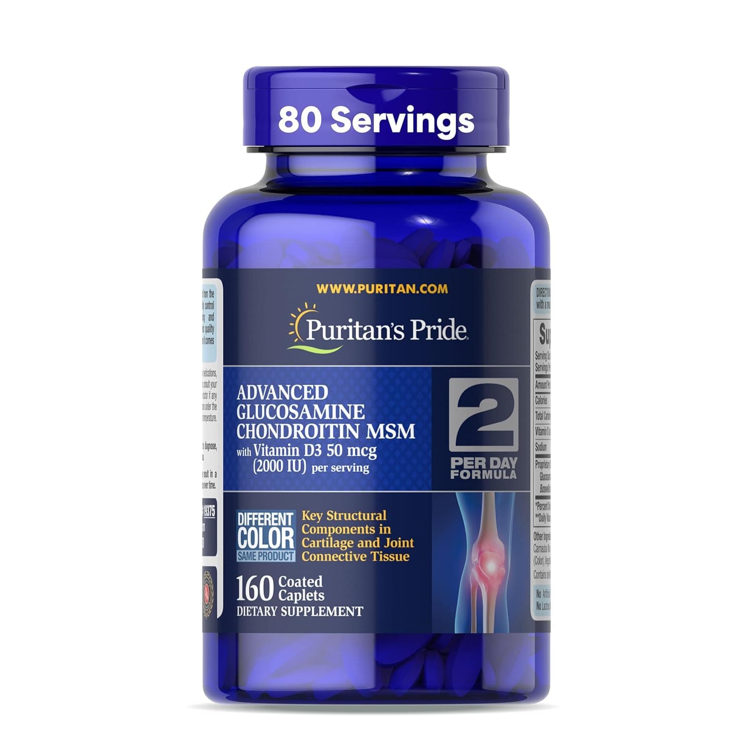 Puritan's Pride Triple Strength Glucosamine Chondroitin with Vitamin D3 Caplets, 160 Count