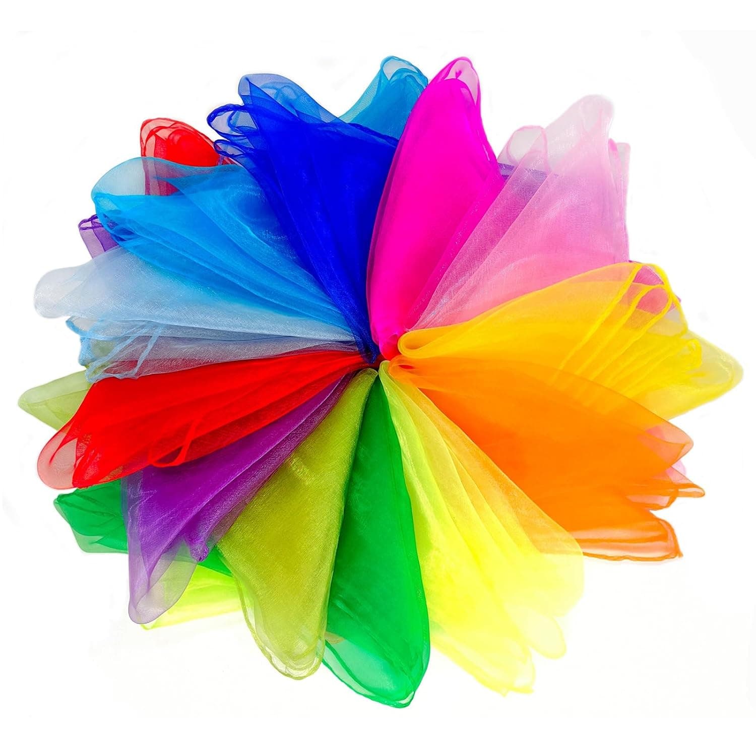 Lolakee Juggling Scarves, 12 PCS Dance Scarves for Kids Play Silk Scarve for Toddlers Children Movement Music Scarf Magic Tricks Performance Props Accessories Rhythm Band Scarfs 12colors 24 inches