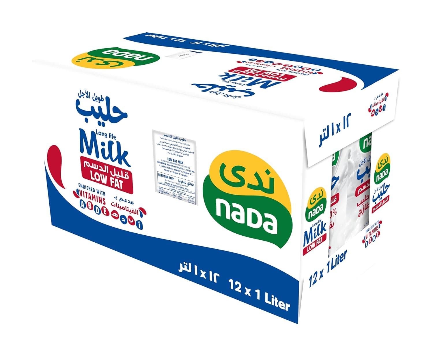 Nada UHT Low Fat Tetra Milk, 12 X 1 Litre - Pack of 1