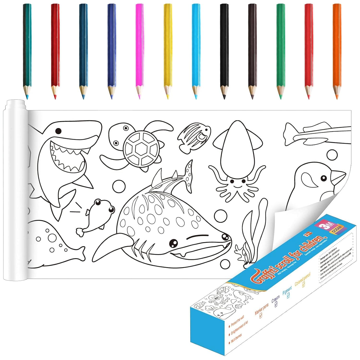 OneNine Drawing Paper Roll for Kids, 30cm*3m Coloring Paper Roll Painting Drawing Color Filling Paper, Coloring Poster Drawing Roll Coloring Book DIY Arts Crafts for Preschool Kindergarten Classroom