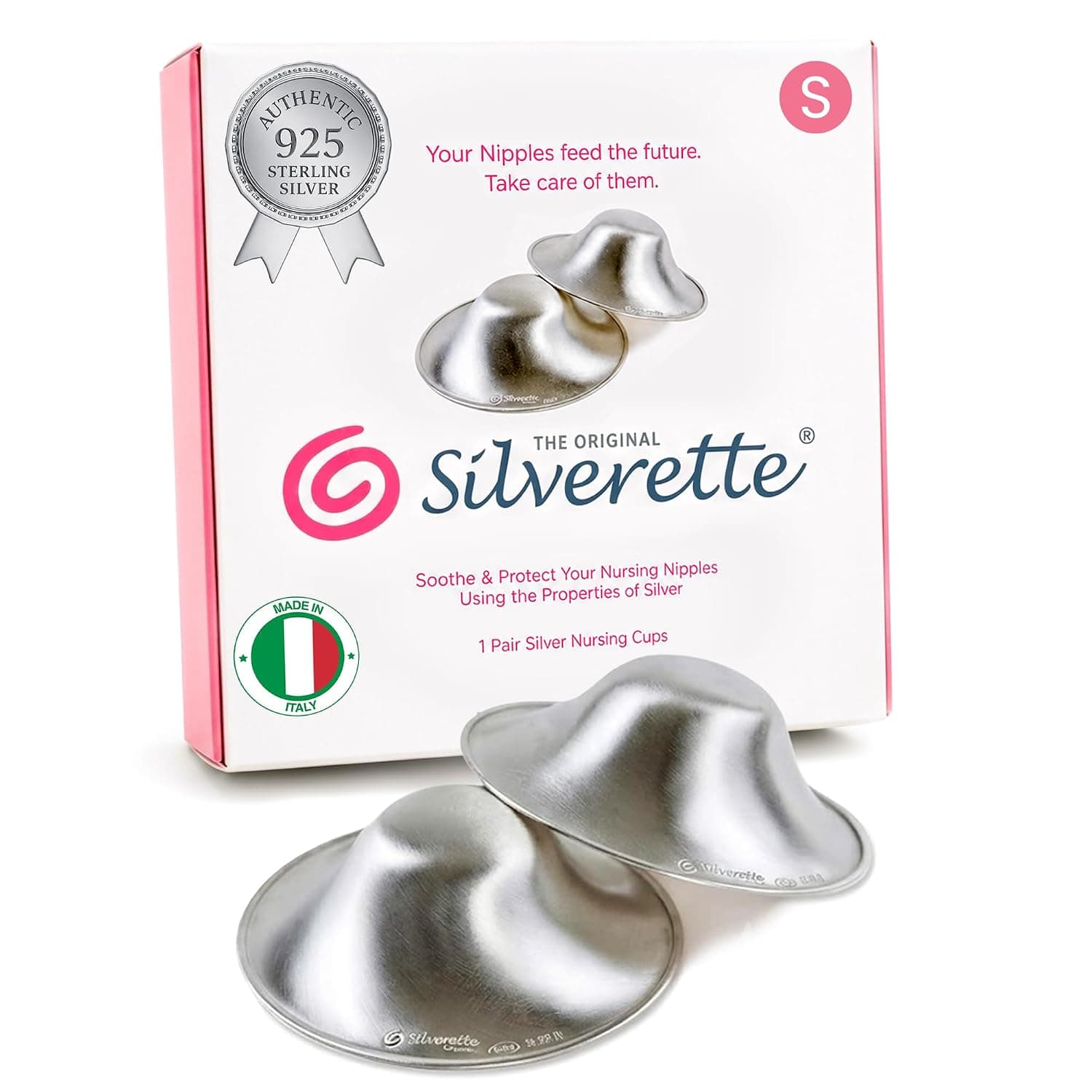 SILVERETTE The Original Silver Nursing Cups, Nipple Covers for Breastfeeding Essentials, Pure 925 Silver Nipple Shields for Breastfeeding Newborn, Lightweight Nursing Cups, Regular Size | Pure 925 Sterling Silver Nursing Cups, Shields for Breastfeeding Newborn, Silver Covers, Made in Italy, Gift