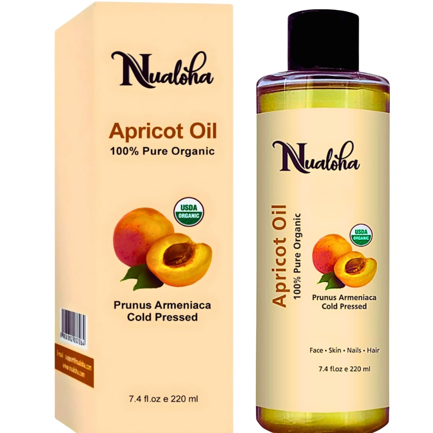 Organic Apricot Kernel Oil – 100% Pure Cold‑Pressed Organic Carrier Oil for Skin Hair Face – Natural Moisturizer & Massage Oil - 220 ML