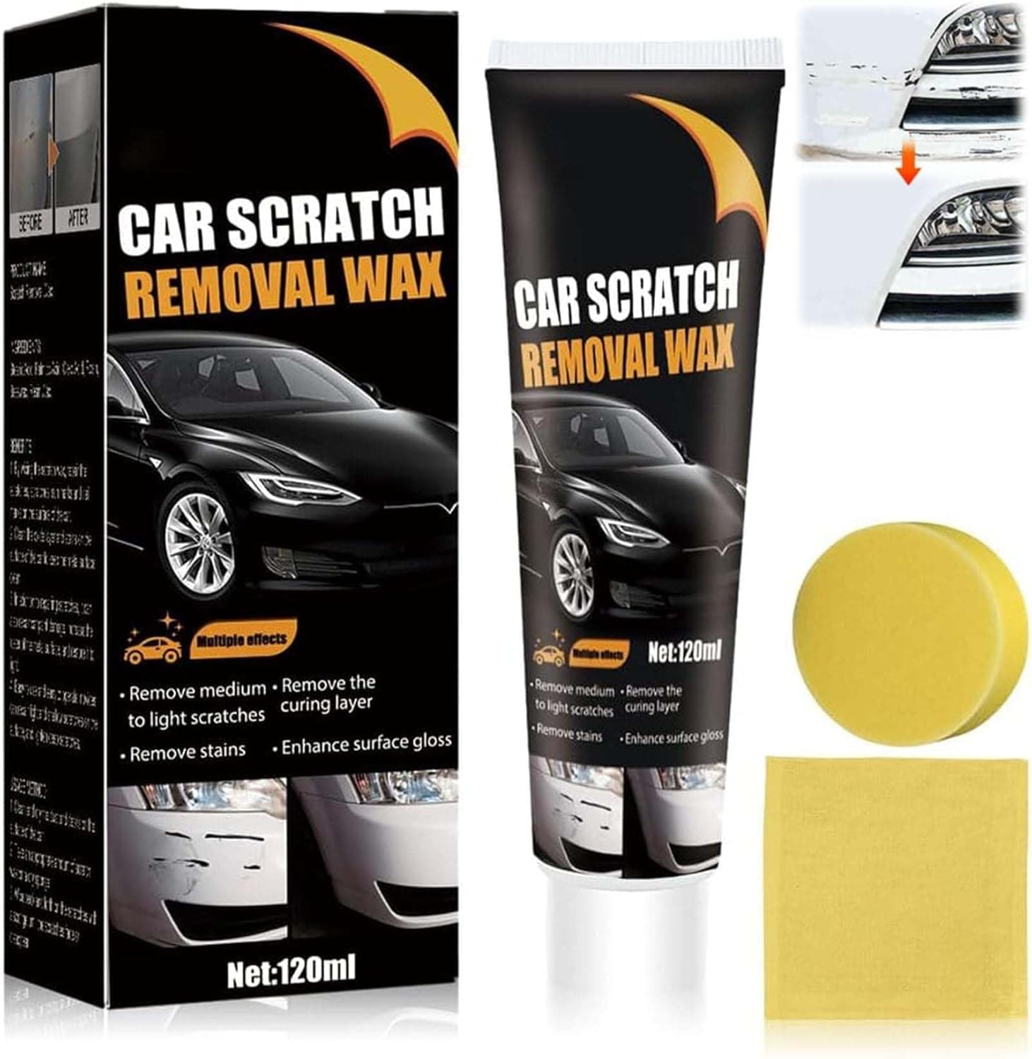 ALMEKAQUZ 120g Car Scratch Repair Paste, Car Scratch Remover, Car Scratch Repair Paste Polishing Wax, Premium Scratch Remover Kit with Wipe & Sponge for Vehicles for Deep Scratches