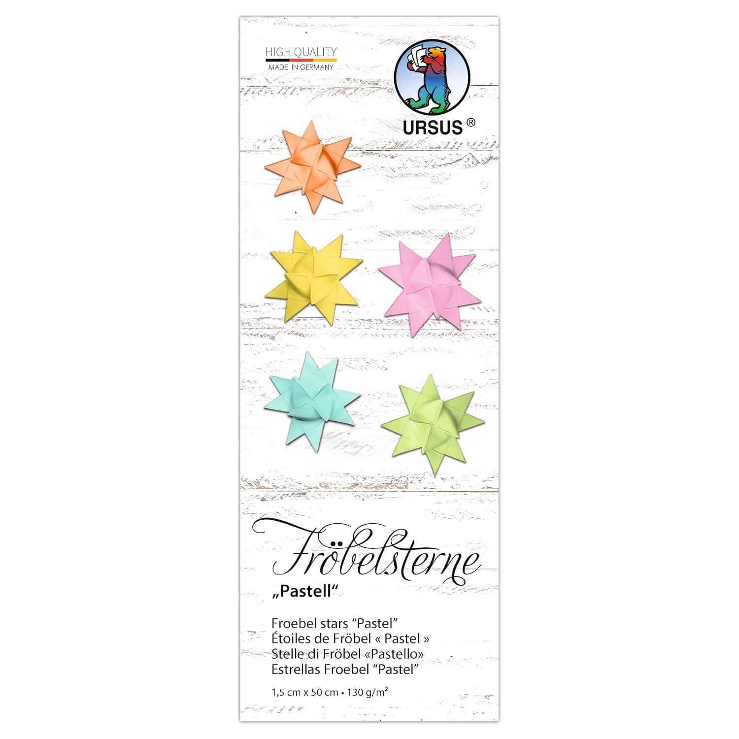 Ursus 3509 00 99 Froebel Stars Pastel 130 g/m² Coloured Drawing Paper 80 Folding Strips Size 1 x 50 cm Diameter 4.3 cm 5 Colours with Craft Instructions DIY Craft Paper for Folding