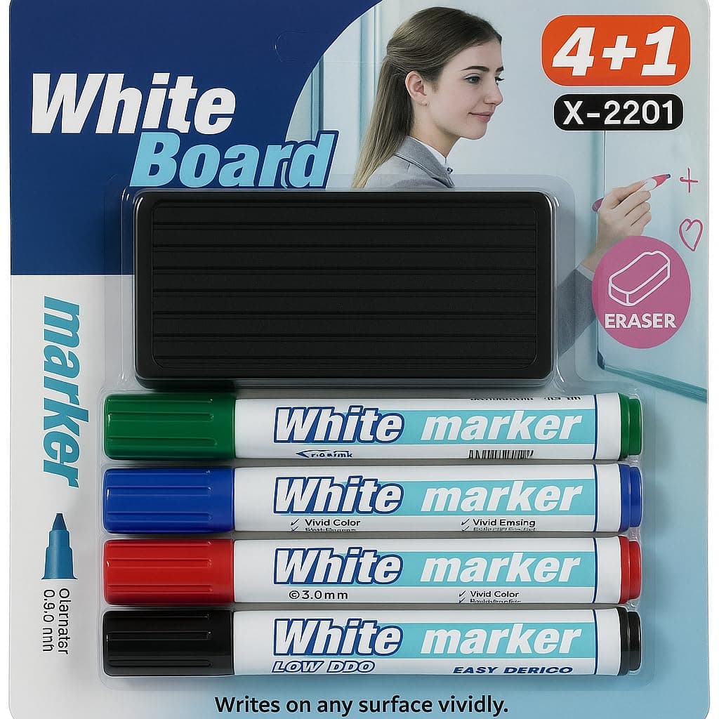 MOMENT Whiteboard Marker Set – 4 Colors (Red, Green, Blue, Black) with Eraser, Bullet Tip 3.0mm, Easy-Erasing, Low Odor Dry Erase Markers Drawing Pens for White Boards, Office & School Use