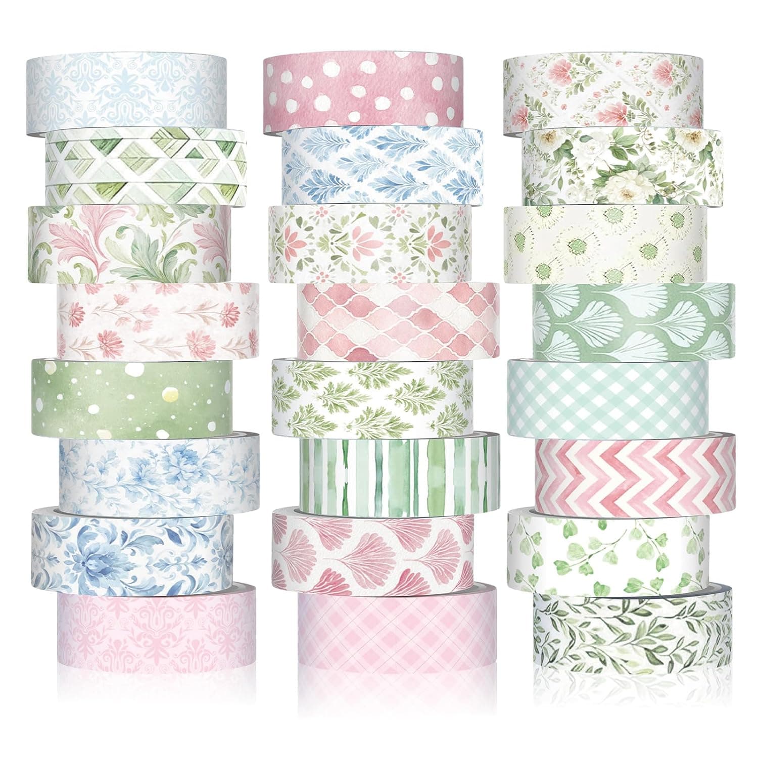 Gueevin 24 Rolls Watercolor Floral Washi Tape Set 15 mm Seasonal Flower Decorative Washi Tape for Craft Arts DIY Scrapbook Journaling Supplies Gift Wrapping(Garden)