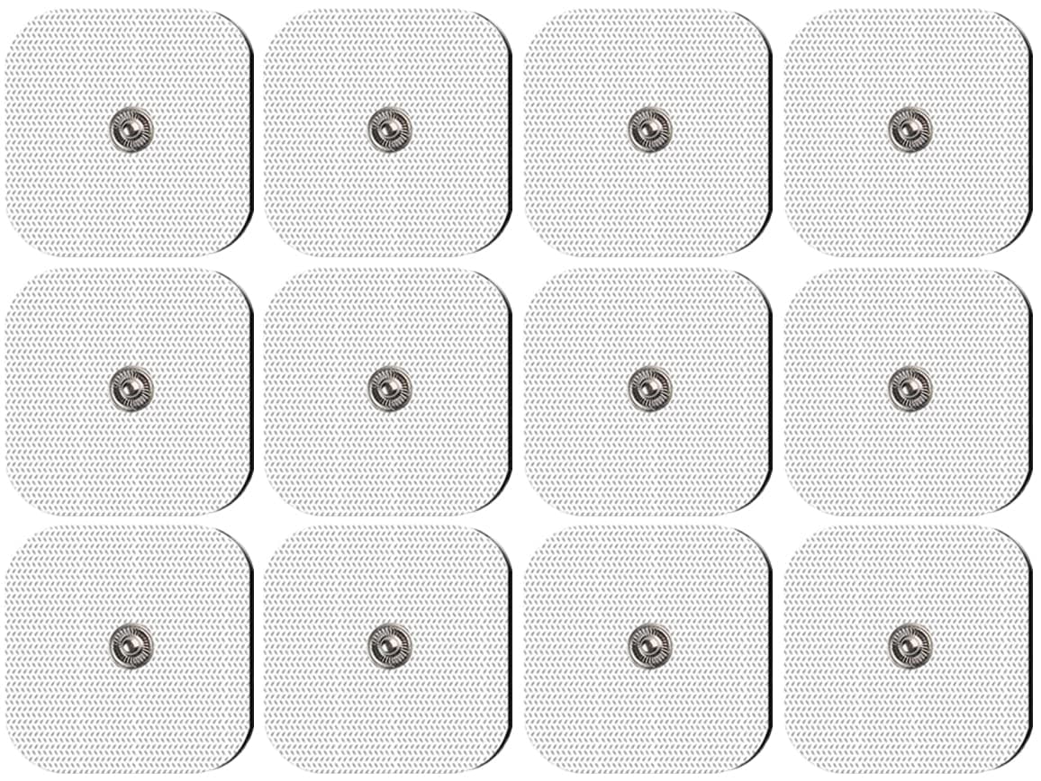 Set of 12 Electrodes for TENS EMS | 5 x 5 cm Square Electrodes Compatible with 3.5 mm Electrostimulator Snap Button Type | for Vitalcontrol, Sanitas | Reusable Supersoft Electrodes