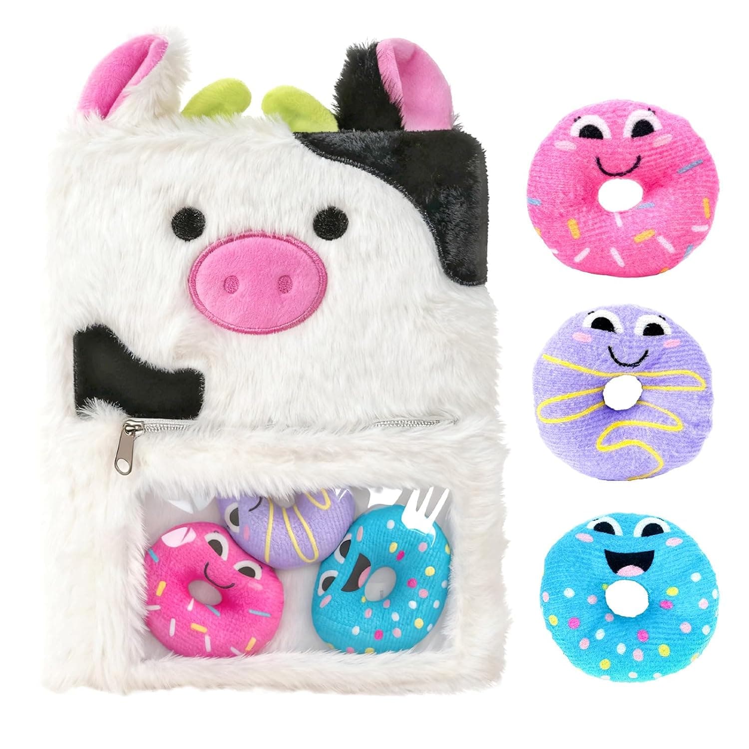 SOOO GOOD Soft Plush Diary Notebook with 3D Mini Accessories, 80 Pages Cute Animal Cover Writing Journal for Girls, Boys, and Teens (Cow Diary)