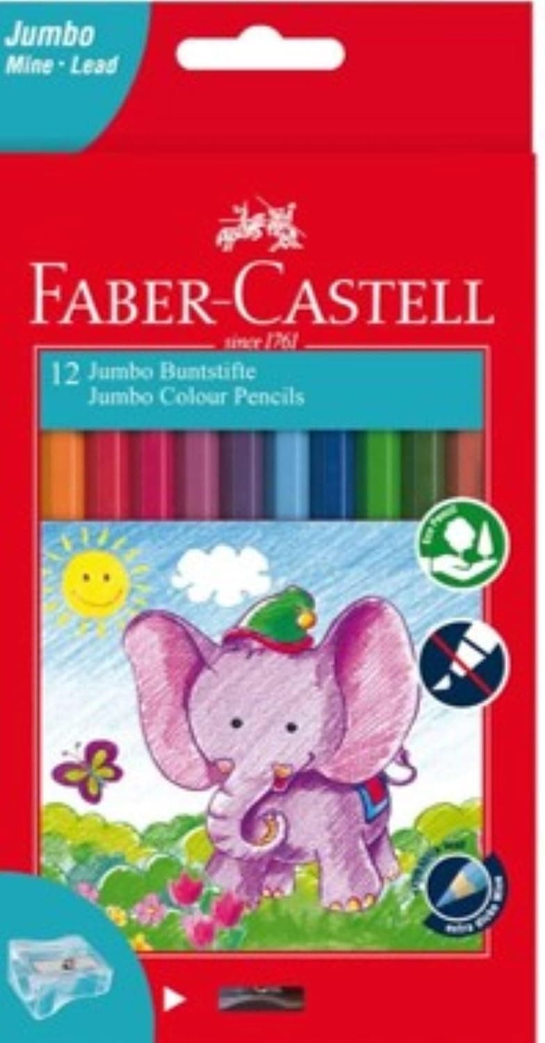Faber Castell Colour Pencils Cart box Jumbo 12 colours and Sharpener