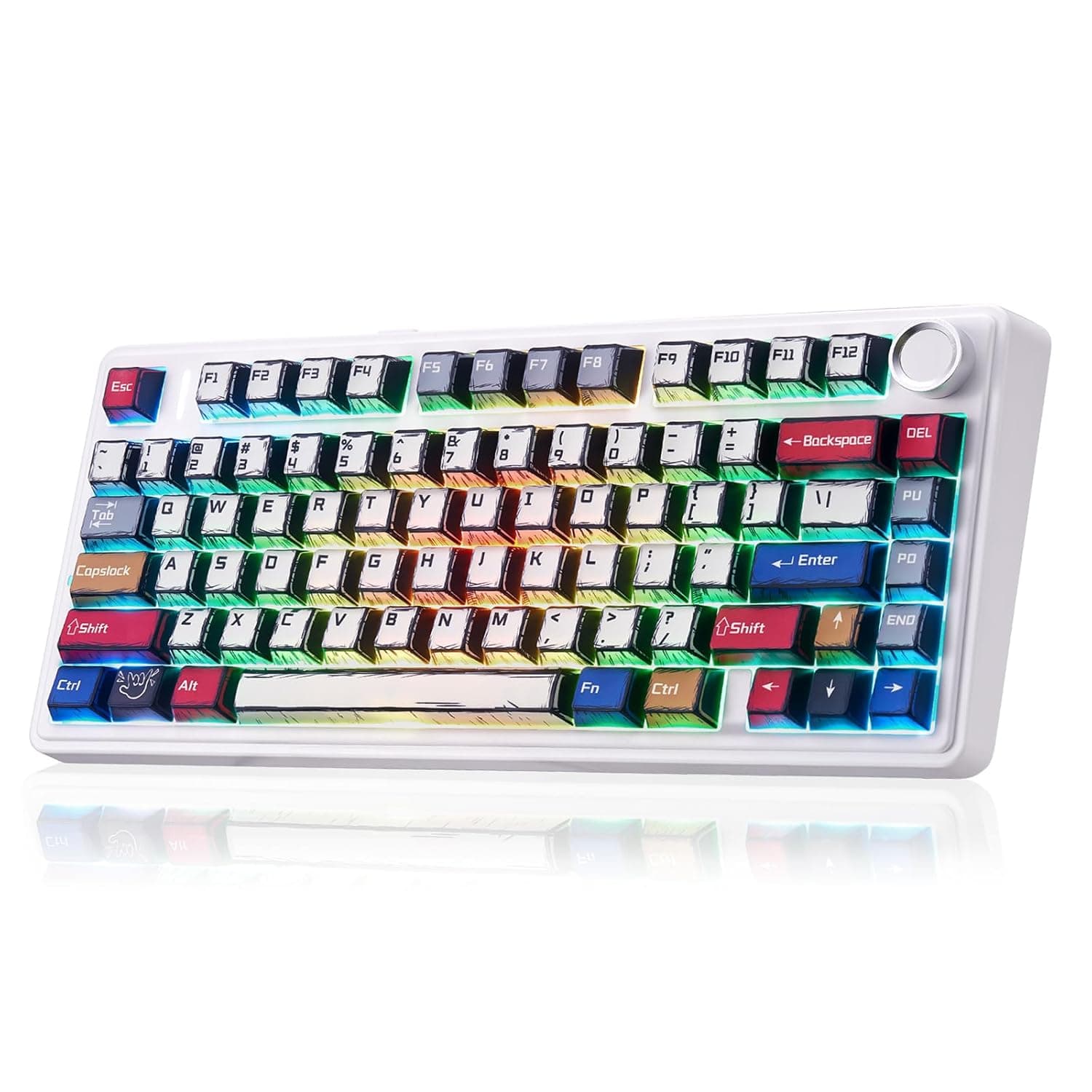 لوحة مفاتيح ميكانيكي اكس اولا F75 برو، كيبورد ألعاب لاسلكية 75%، لوحة مفاتيح بلوتوث مخصصة قابلة للتبديل السريع مع مقبض، BT5.0/2.4GHz/USB-C، إضاءة خلفية RGB، أغطية مفاتيح بي بي تي، نمط مانجا، كريم