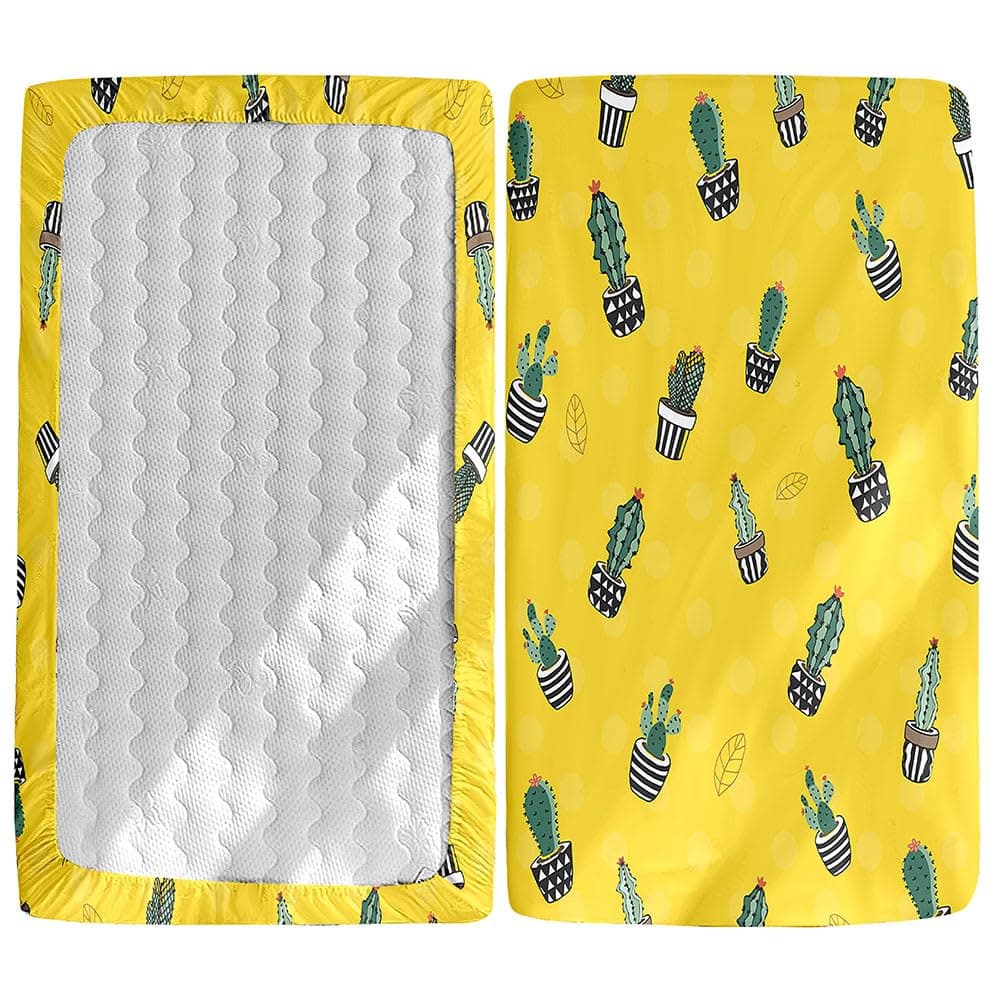 Morbuy Cot Fitted Sheets, Soft Cot Sheets, Cot Sheets with Elasticated Corners, Cactus Print Cot Sheets for Girls and Boys (Yellow, 90 x 55 cm)