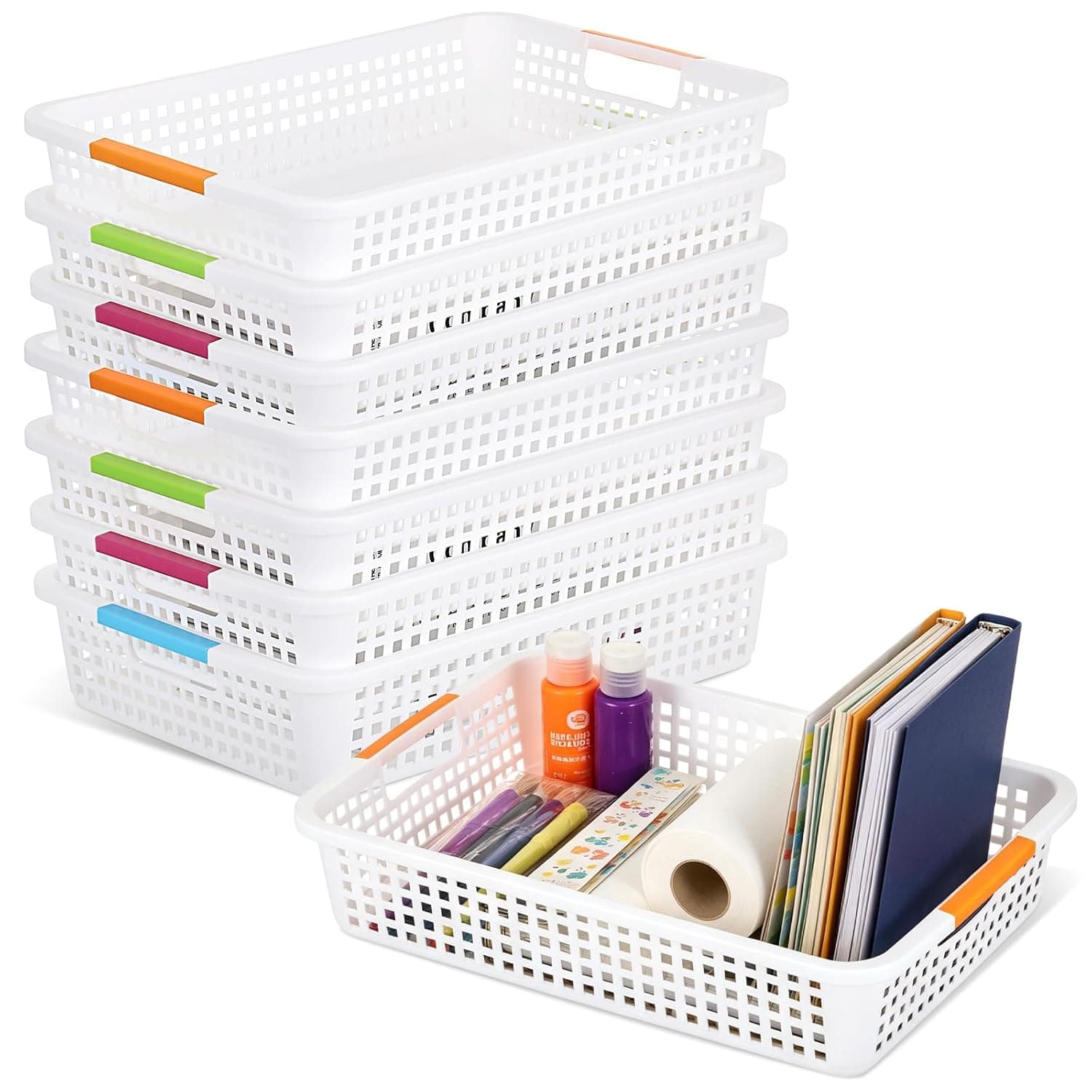 8 Pack Turn in Trays Classroom, Plastic A4 Paper Tray Organizer for Desk,Paper Bins for Classroom Storage,Teacher Supplies Book Baskets for Library Drawers Office Home