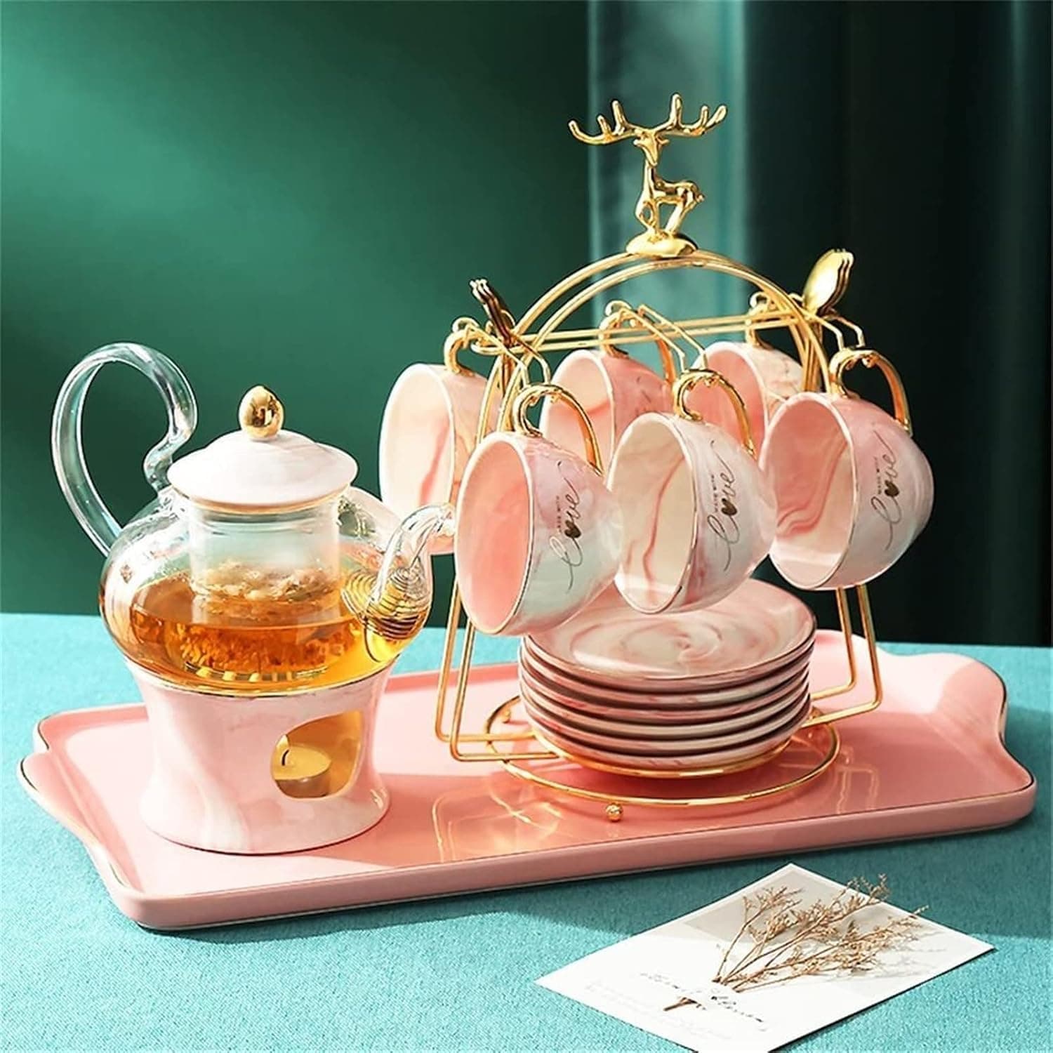 English Afternoon Tea Tea Set Flower Teapot Candles Tea Heating Health Fruit Teapot Flower Tea Cup Cooling Kettle (Color : A)