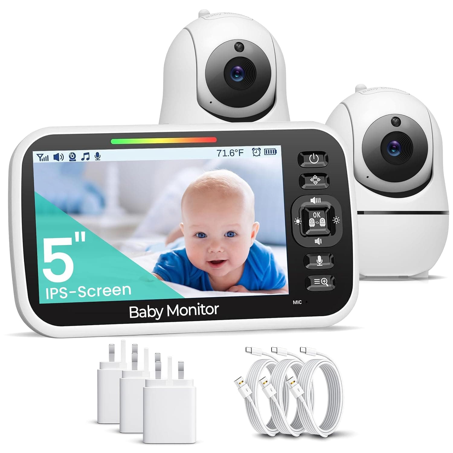 Baby Monitor with 2 Cameras and Audio- Video Baby Monitor with 960ft Range, Remote Pan-Tilt-Zoom, Night Vision, Temperature Sensor, 2-Way Talk, 8 Lullabies, 24-Hour Battery & No WiFi