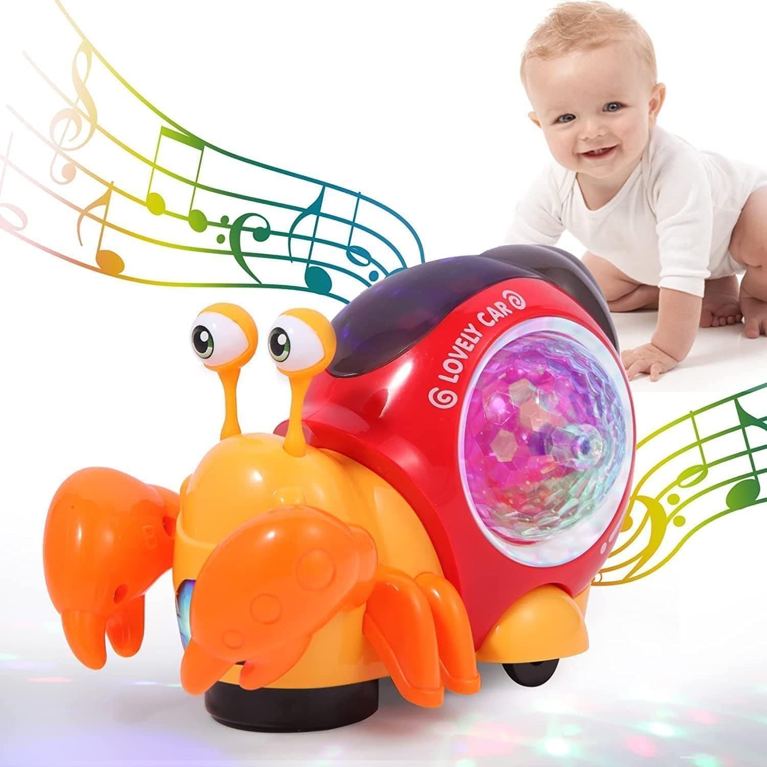 Joyzzz Crawling Crab Baby Toy, Smart Sensor Crab with Obstacle Avoidance and Music, Universal Wheels for Carpet Floor, Interactive Learning Crawling Companion for Infants and Toddlers