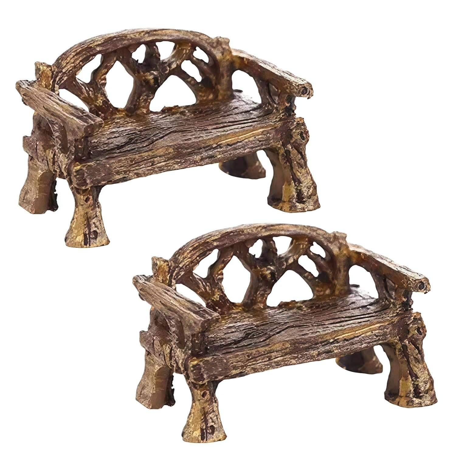 Miniature Resin Garden Bench, Fairy Village Dollhouse Accessory, Fairy Garden Furniture Ornaments, Dollhouse Accessories（2Pcs）
