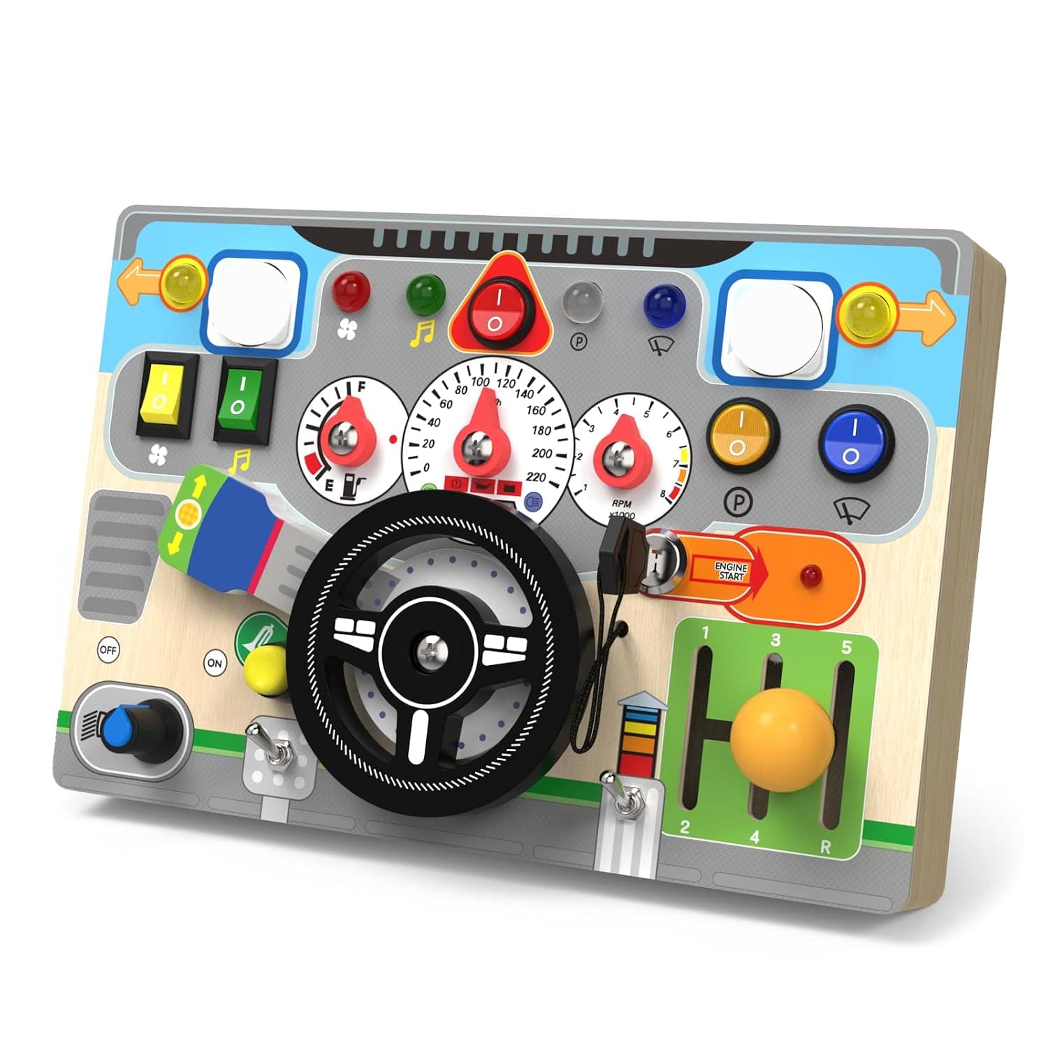 Toddlers Busy Board with Led Light Switch Montessori Wooden Educational Toys for Baby Boys Age 1 2 3 Year Old, Fidget Board Sensory Toy Preschool Learning Fine Motor Skills