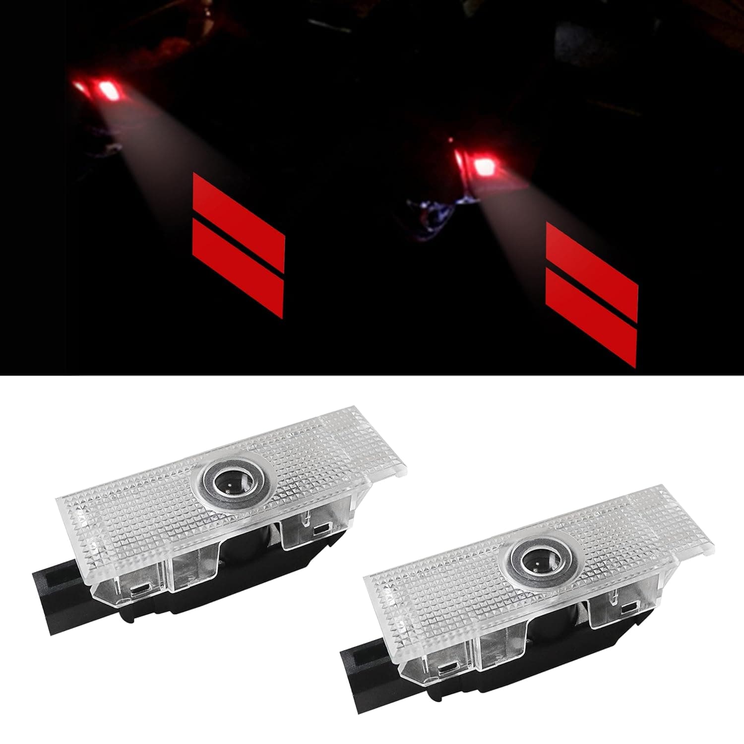 مصابيح باب بتصميم لوجو لسيارة دودج تشالنجر من يوسرتير، مصابيح LED ترحيبية بتصميم ظل شبح ترحيبي، اكسسوارات داخلية لسيارة دودج تشالنجر (شريط مزدوج احمر)