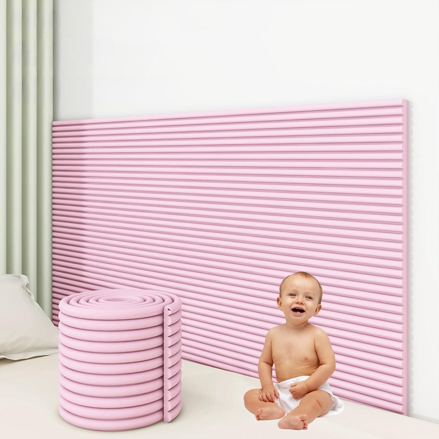 Soft Self-Adhesive Edge Protector – Padded Wall Children Anti-Collision, Wall Protector for Beds, Children, Multipurpose Foam Protector, 200 cm Protection Strip for Babies and the Elderly (Pink, 40 x