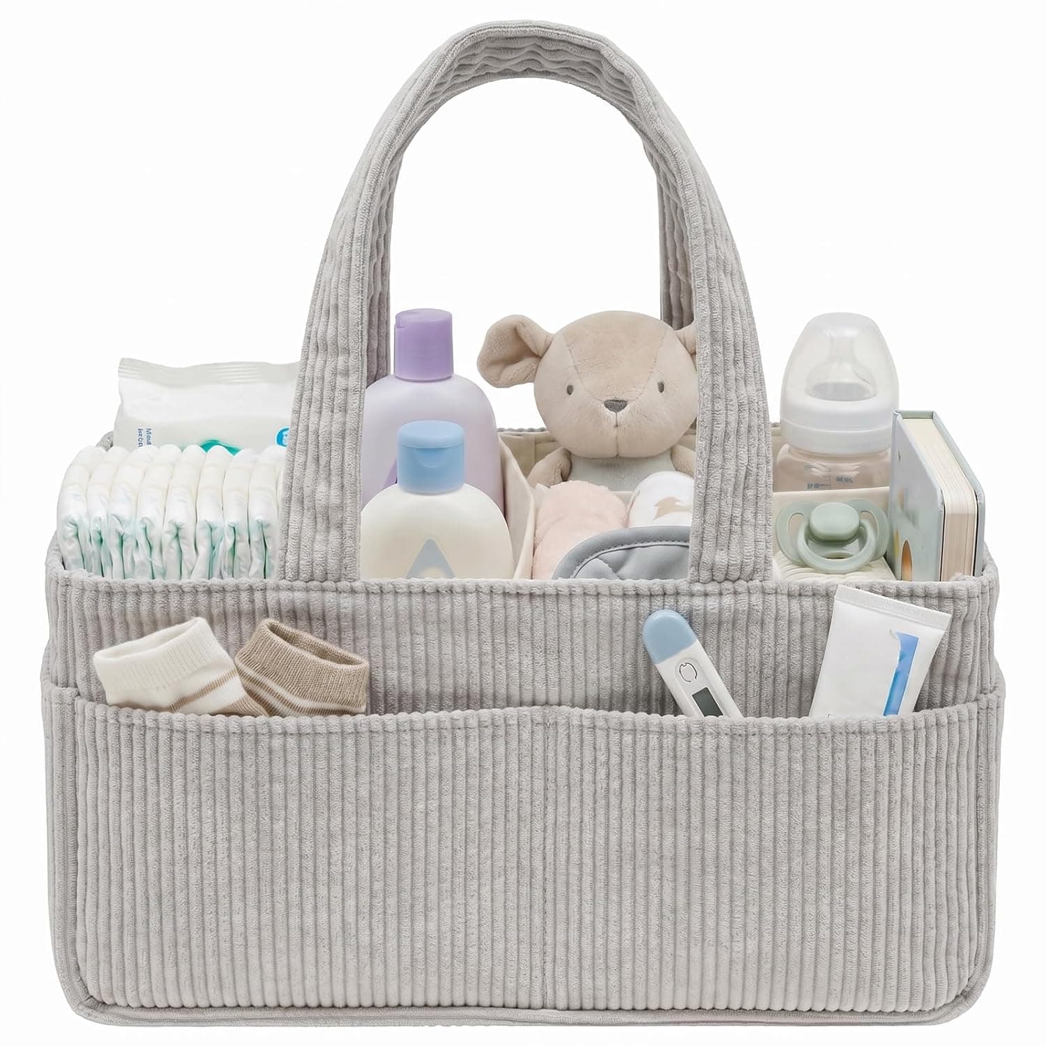Baby Nappy Caddy Organiser Portable Baby Wipes Bag Diaper Caddy Felt Nursery Storage Baskets Newborn Essentials Gifts with Changing Caddy Compartments Newborn Shower Gift Tote Bag (Grey)