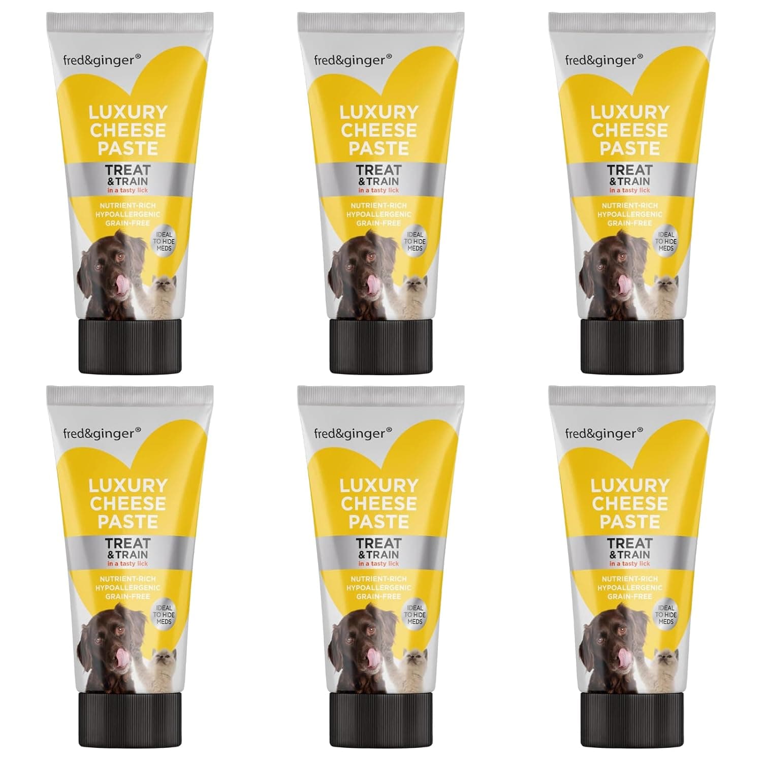 Cheese Paste Tube Treats for Dogs and Cats 75g (Pack of 6) Grain Free, Hypoallergenic Ideal Treat for Training, Walks, Recall, Medication & Rewarding Your Pet