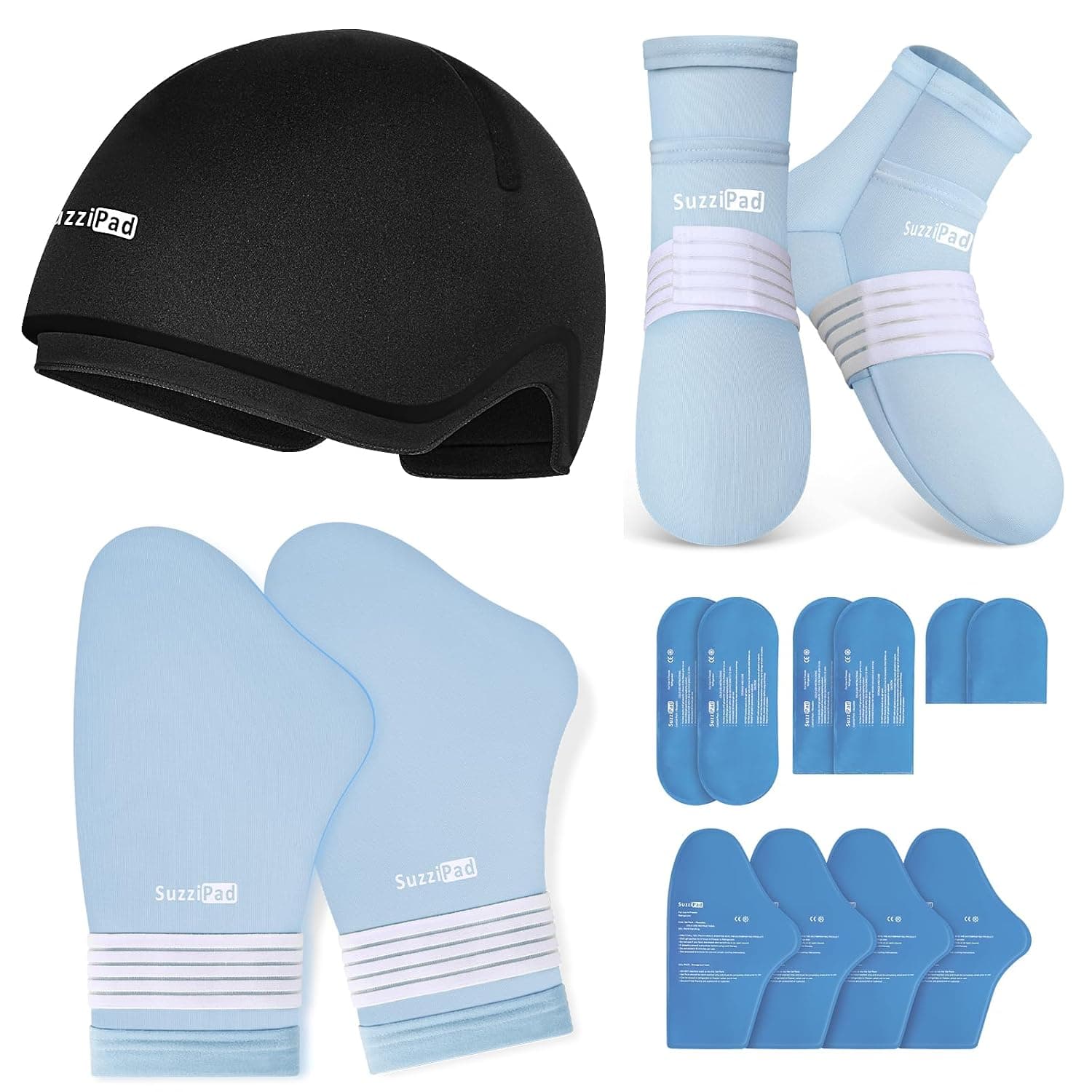 Suzzipad Cold Therapy Socks and Hand Ice Pack for Pain Relief, Cold Gloves for Chemotherapy Neuropathy, Cold Caps for Chemotherapy, Migraine Headache Relief Cap, Chemo Care Package for Women & Men, L