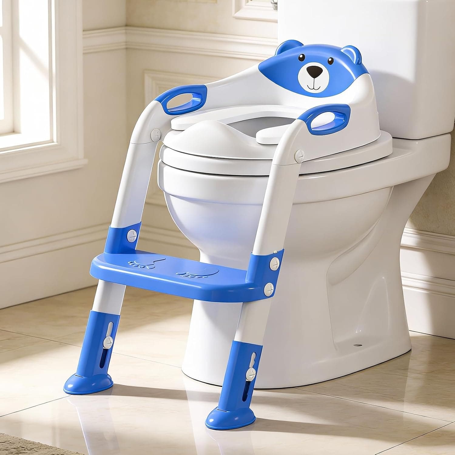 SKYROKU (Navy Blue) - Potty Training Seat with Step Stool Ladder, Potty Training Toilet for Kids Boys Girls Toddlers-Comfortable Safe Potty Seat with Anti-Slip Pads Ladder (Navy Blue)