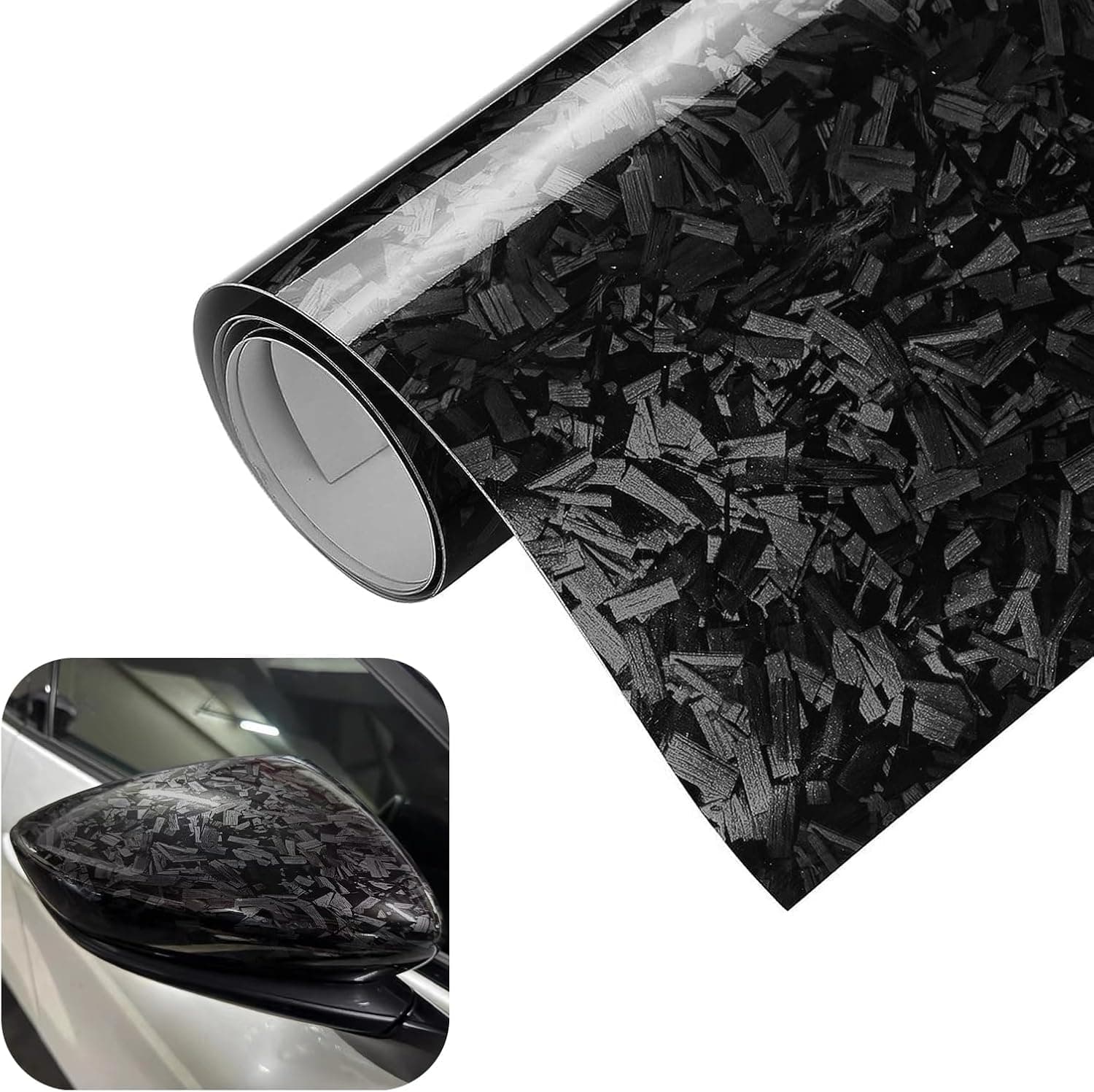 Gloss & Matte Black Forged Carbon Fiber Vinyl Wrap – 1ft X 3.5ft Self-Adhesive Diy Car Wrap Roll, Bubble-Free Air Release Decal Film for Car, SUV, Truck & Motorcycle Exterior Accessories