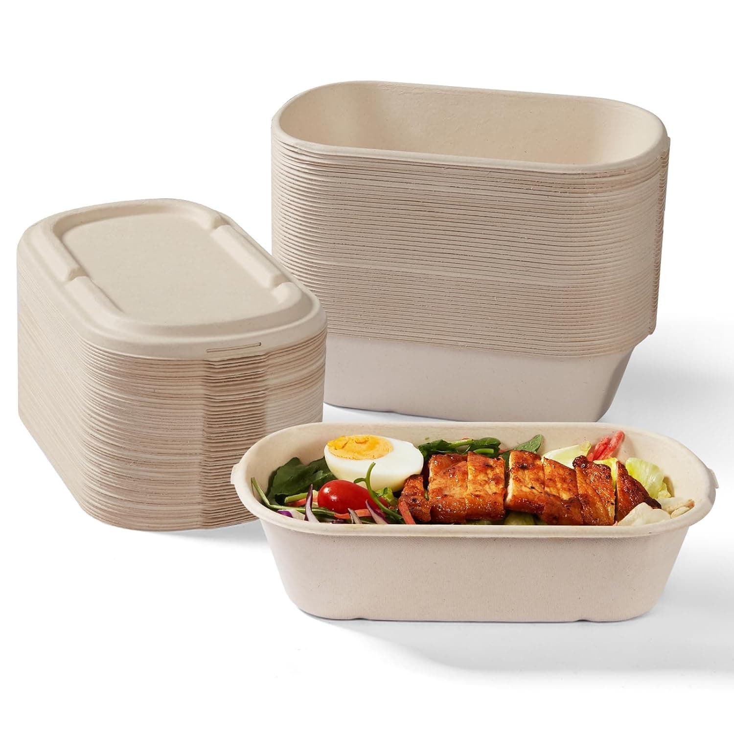 Disposable Food Containers with Lids, Eco-Friendly Sugarcane Pulp Take Out Containers, Biodegradable Lunch Box, Compostable and Microwave Safe To-Go Boxes for Meal Prep 50-Pack 1000ml