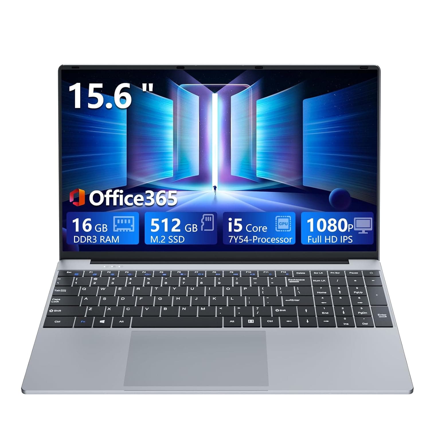 15.6 Inch Laptop, Core i5-7Y54 Processor, 16GB RAM, 512GB SSD (16GB RAM+512GB SSD)