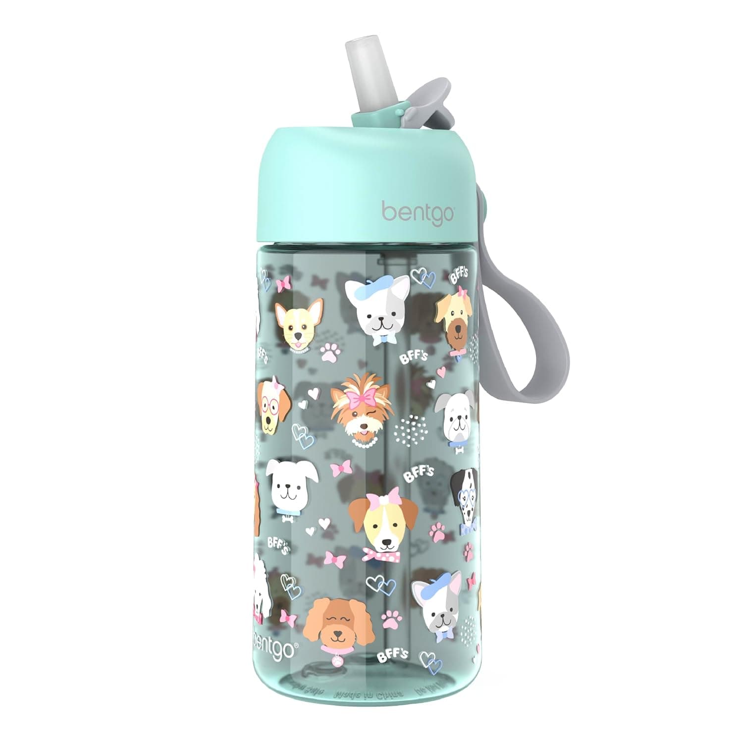 Bentgo Kids Water Bottle - New & Improved 2023 Leak-Proof, BPA-Free 15 oz. Cup for Toddlers & Children - Flip-Up Safe-Sip Straw for School, Sports, Daycare, Camp & More (Puppy Love) | PFAS & BPA-Free, Shatter-Resistant, Carry Handle, Lightweight, Top-Rack Dishwasher Safe (Puppy Love)